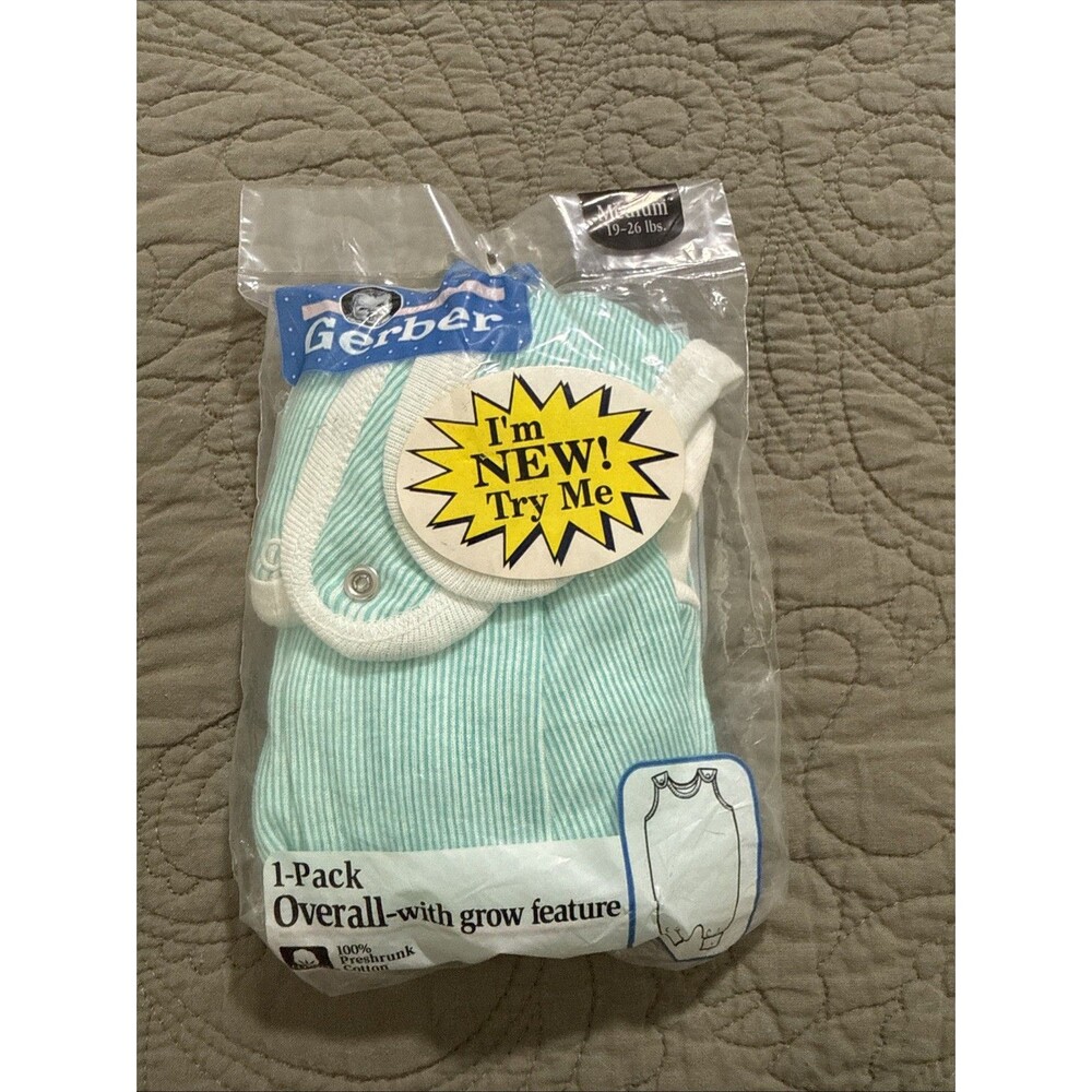 Gerber Baby Overall Medium 19-26lbs Green White Stripe Vintage New